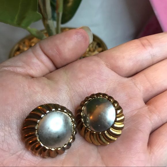 Unique Stud Earrings w Silver and Gold Tint Edges - Picture 6 of 6